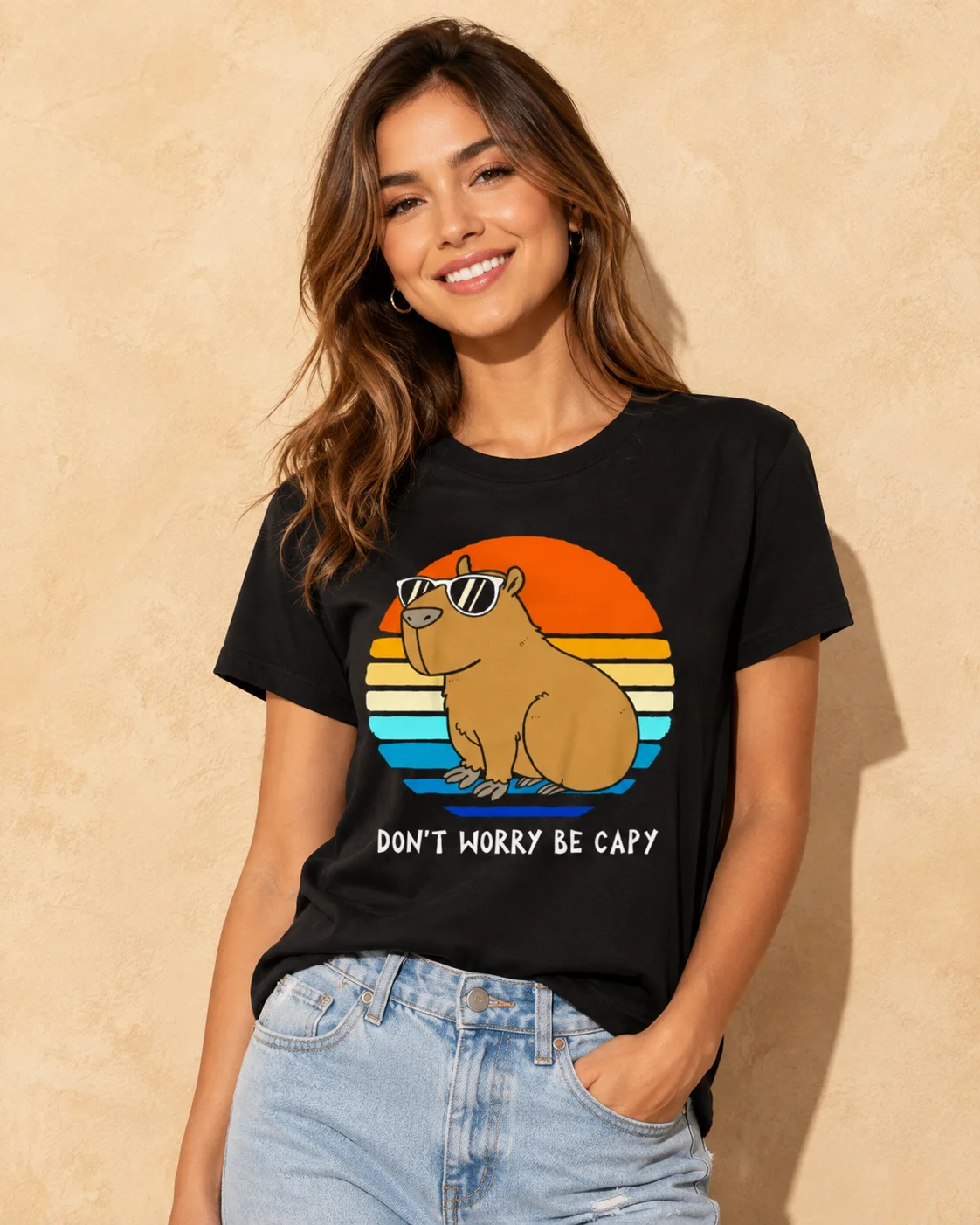 Capibala Retro Suite Don't Worry Capibala Suite Green Suite Manga Suite Y2K Women's T-shirt Street Fashion Casual Short Sleeve