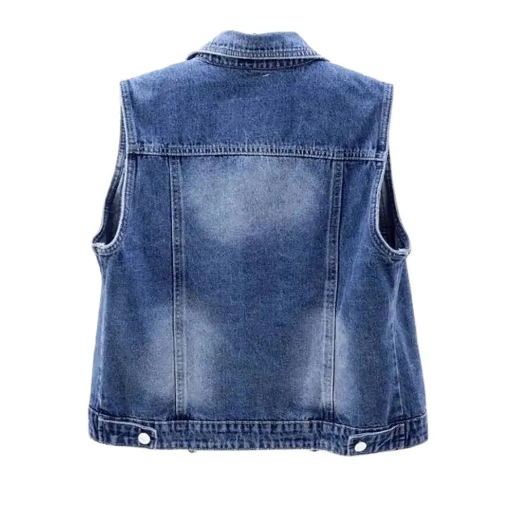 Women Pearl Beading Waistcoat Sleeveless Denim Outerwear Vests Summer Korean Slim Jeans Coat Female Jeans Jackets Slim Gielt