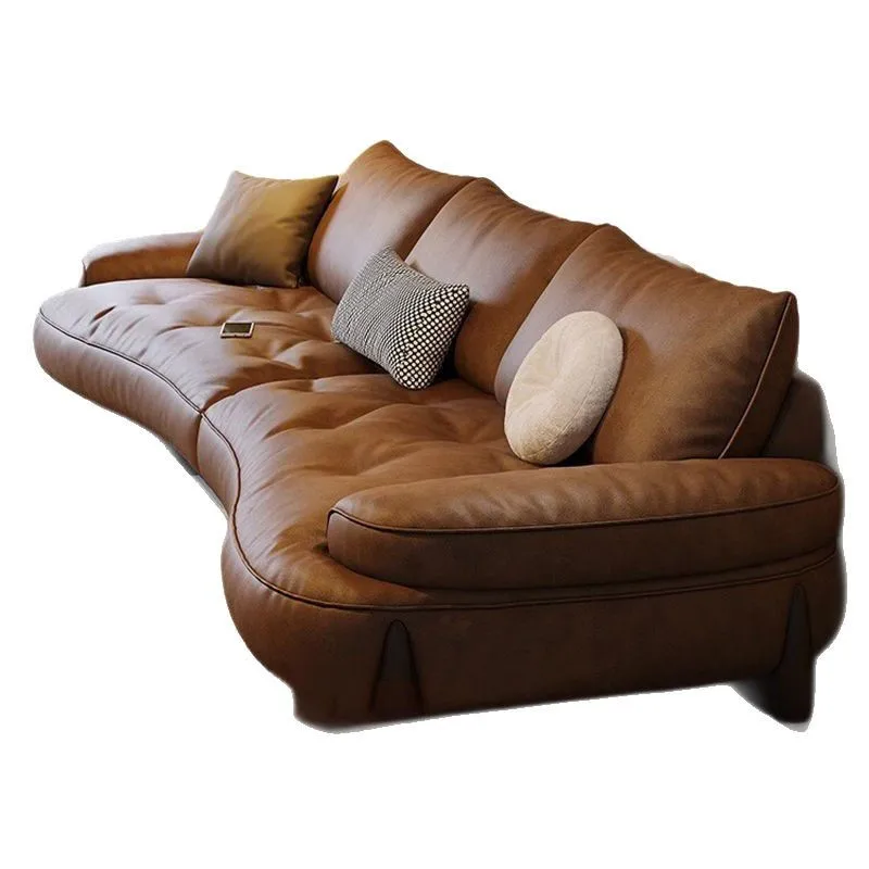 

Leather, sofa, living room, combination, retro, curved, solid wood