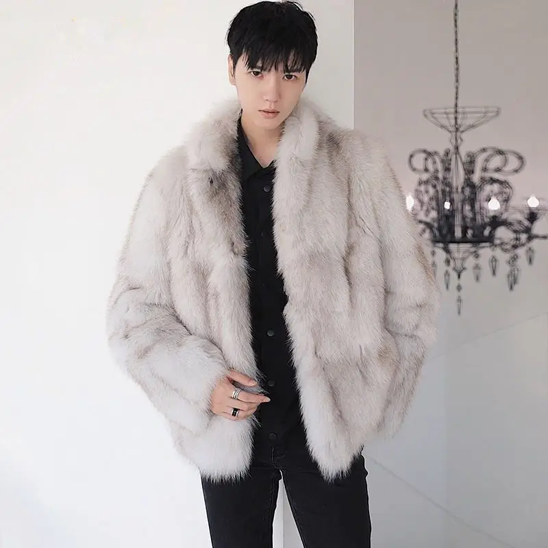 Winter Korean Men's High Grade Imitation Fox Fur Coat Mink Overcoat Keep Warm Clothes Handsome Tide Fashion Casual Stand Jackets