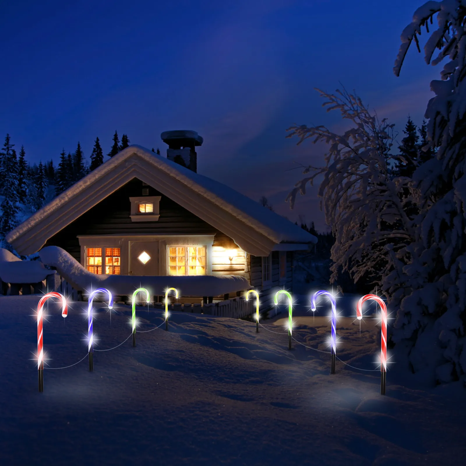 2Sets Solar LED Lawn Lamp Crutch Design Candy Cane Lights Christmas Outdoor Garden Ground Lamp Xmas Pathway Marker Waterproof