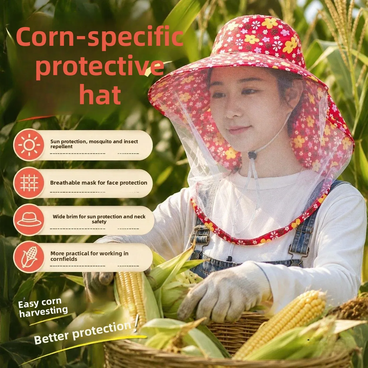 Cornfield Special Breathable Protective Hat Integrated Sunshade Mosquito Proof Rural Farm Work Cap Unisex Four Seasons Universal