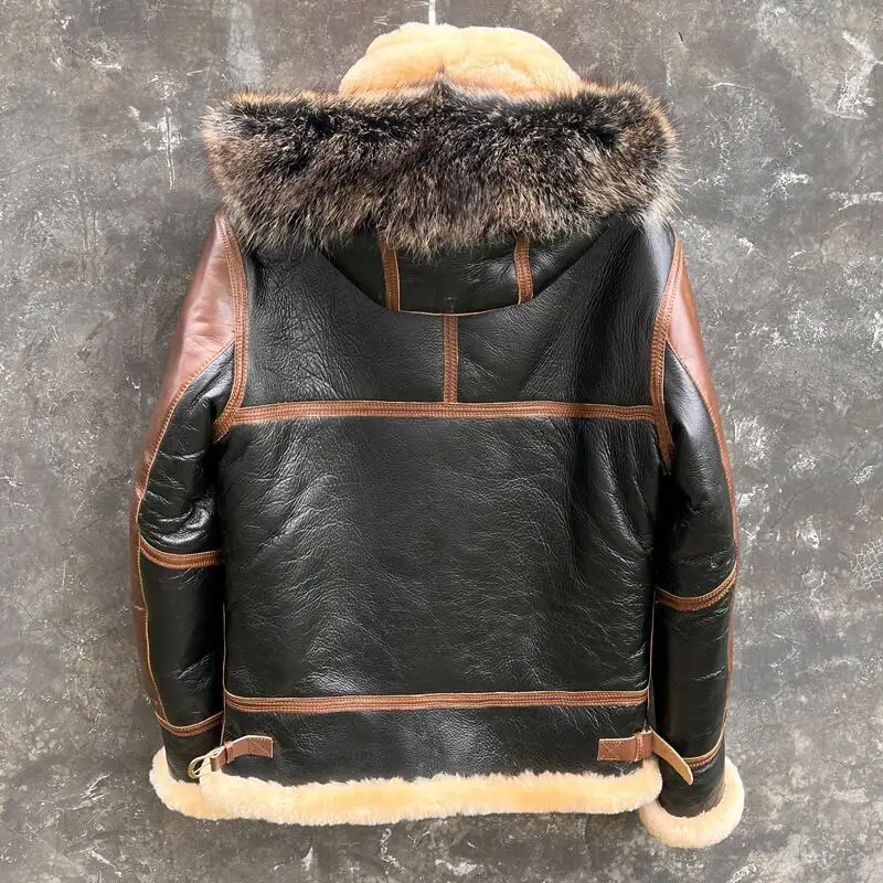 Winter Thick Fur One B3 Outwear Men\'s Flight Suit Slim Lapel Genuine Leather Jackets Tide Male Fashion Motorcycle Lamb Fur Coats