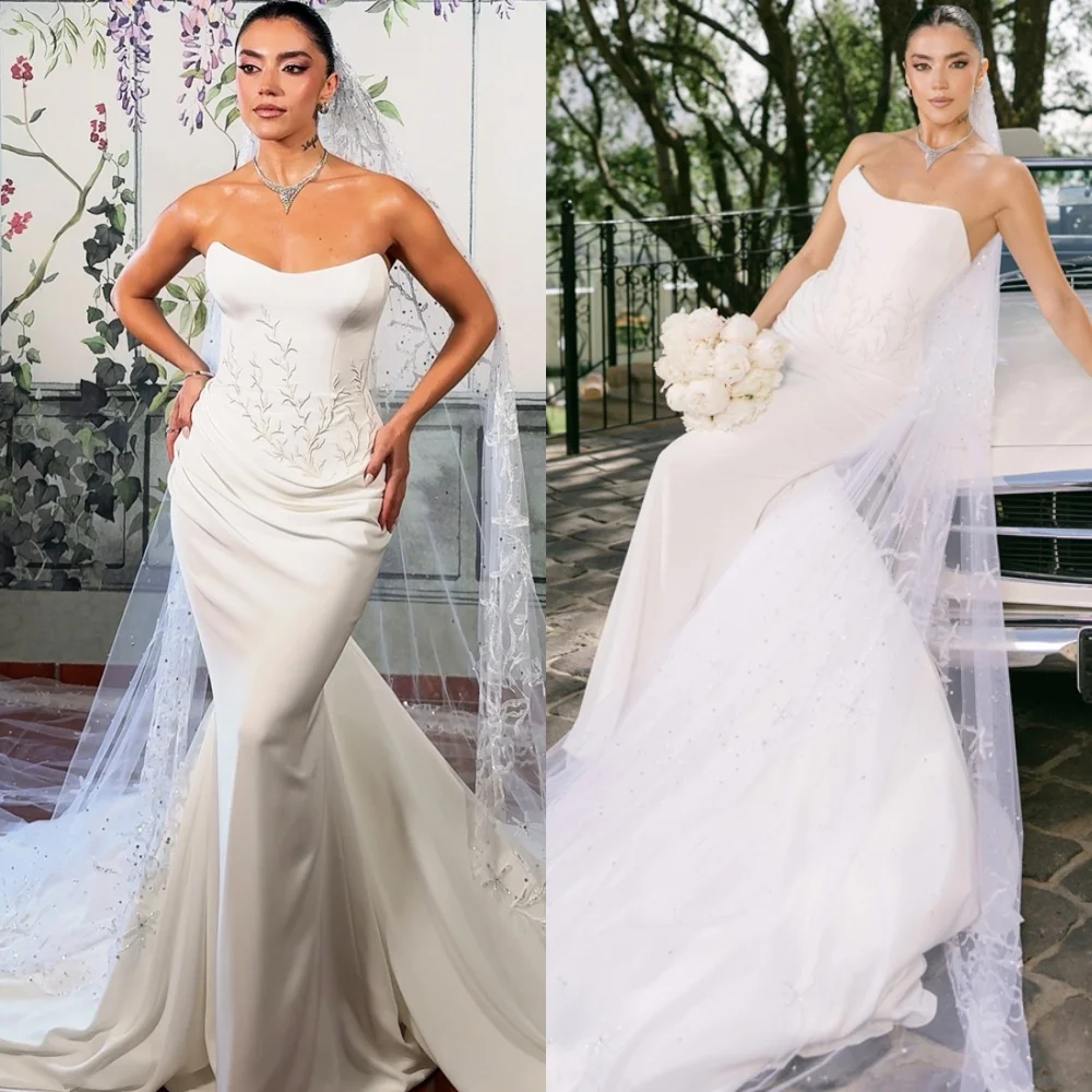 

Customized Mermaid Romantic Wedding Dresses Luxury Strapless Heavy Industry Wedding Dresses Lace Up Back Special Occasion Gowns