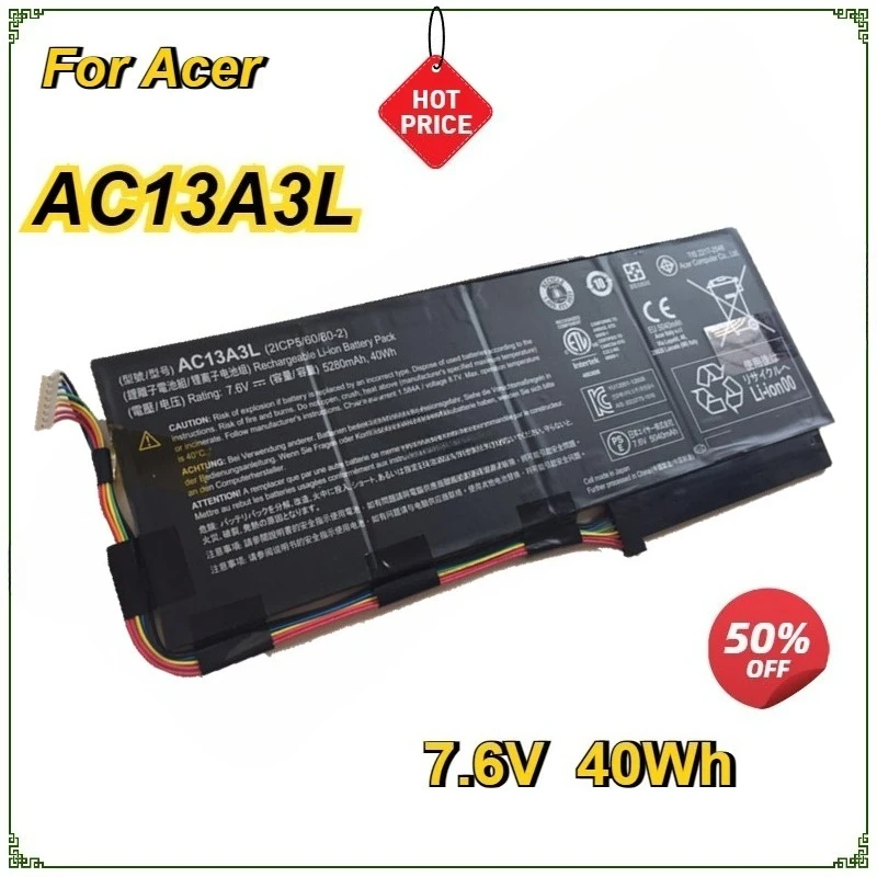 

AC13A3L Laptop Battery for ACER Aspire P3-131 171 X313-E 2ICP5/60/80-2 TravelMate X313 7.6V 40Wh Replacement Battery