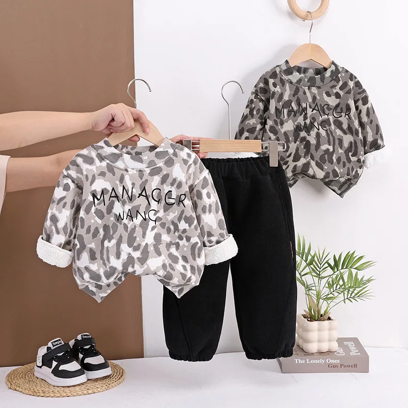 

Boys Clothes Sets Sutumn Winter Children Thick Velvet Sweatshirts Pants 2pcs Fashion Suit For Baby Tracksuits Kids Warm Outfits