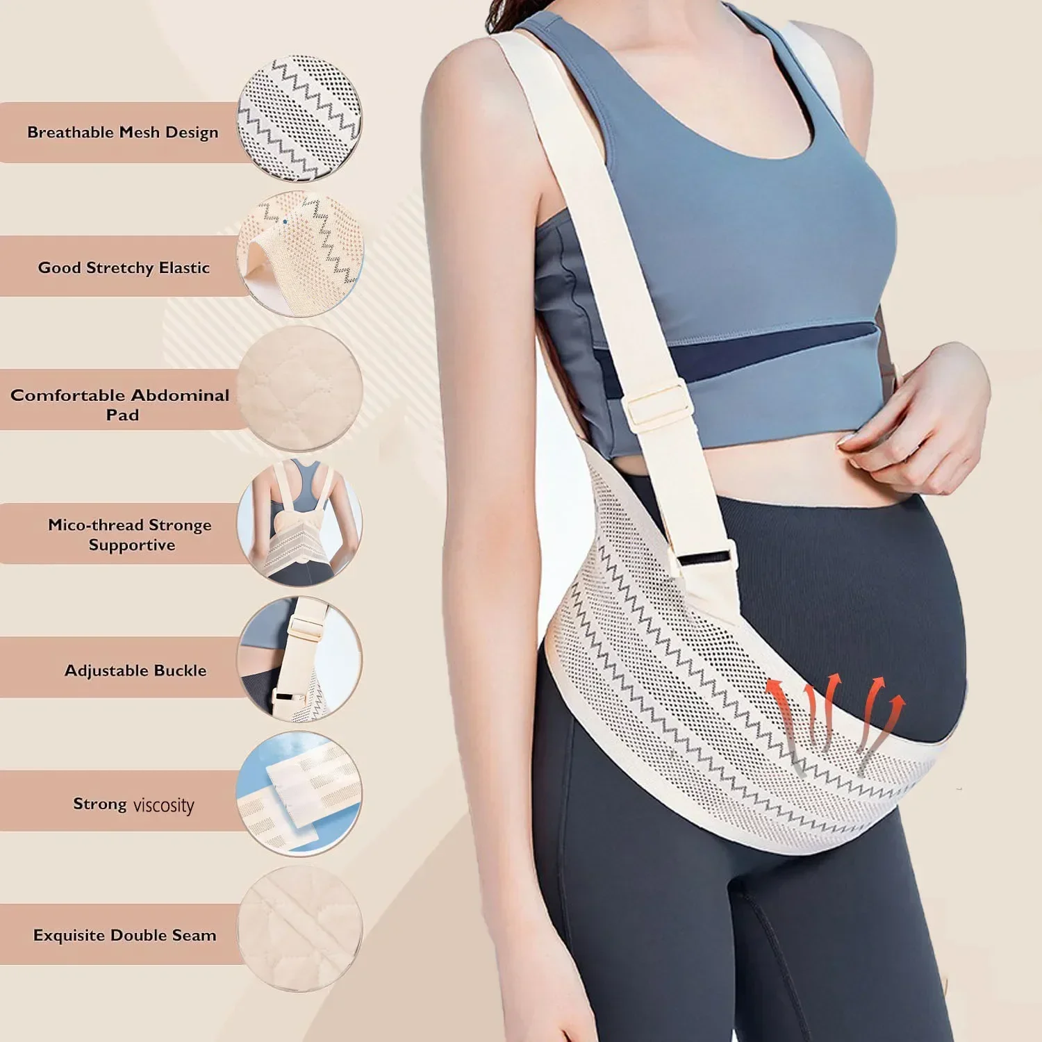 

Breathable Maternity Belly Band - Adjustable Pregnancy Support Belt for Back & Abdominal,Lightweight Comfort for All Seasons