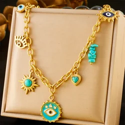 316L Stainless Steel Heart Shaped Sun Star Round Drip Oil Eye Pendant Necklace Fashion Jewelry SAN58