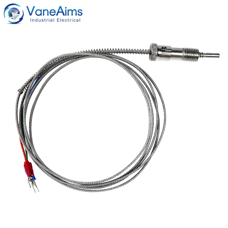 Compression Spring Thermocouple M12 VaneAims K J PT100 Type Metal Temperature Sensor 0.5m 1m 2m 3m for Temperature Controller