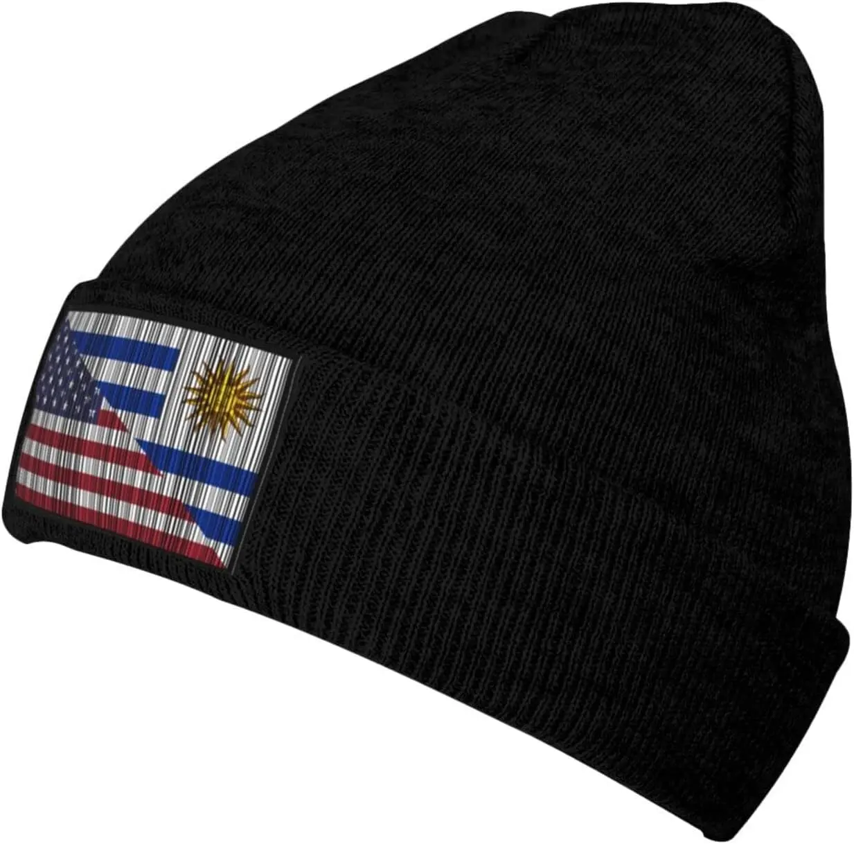 USA Uruguay Flag Unisex Four Seasons Knitted Hat Winter Warm Hats Hats for Men Women One Size Black