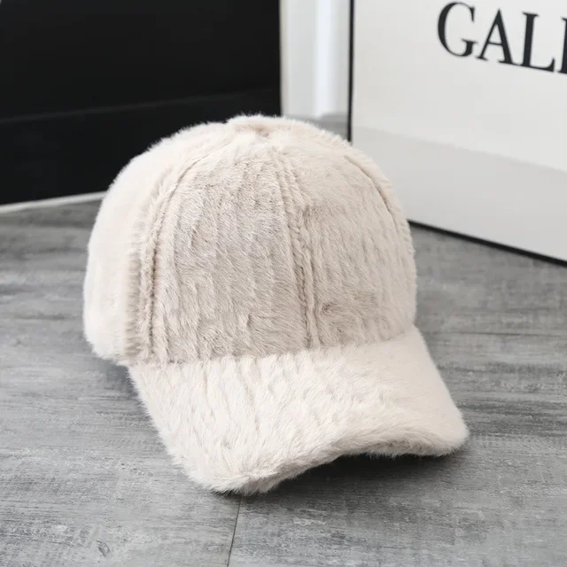 2024 Women\'s Autumn Winter Rabbit Wool Solid Baseball Caps Female Cute Sweet Thicken Warm Plush Adjustable Couple Hats Gorras