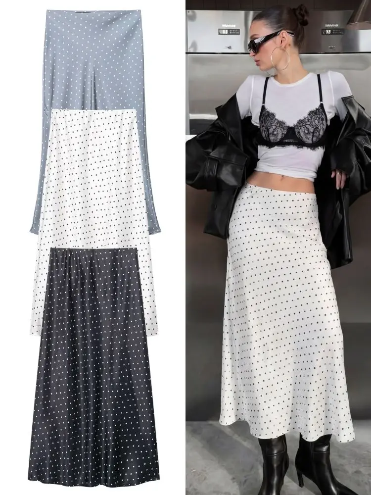 

Элегантная женская атласная юбка в горошек HH Spring 2026, летняя женская юбка миди с высокой талией, текстурированная, пляжная, длинная