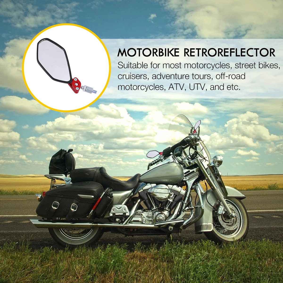 

Rearview Mirror for Motorcycles Super Large Glass Lens Adjustable 360° Rotation Retroreflector Replacement Plastic