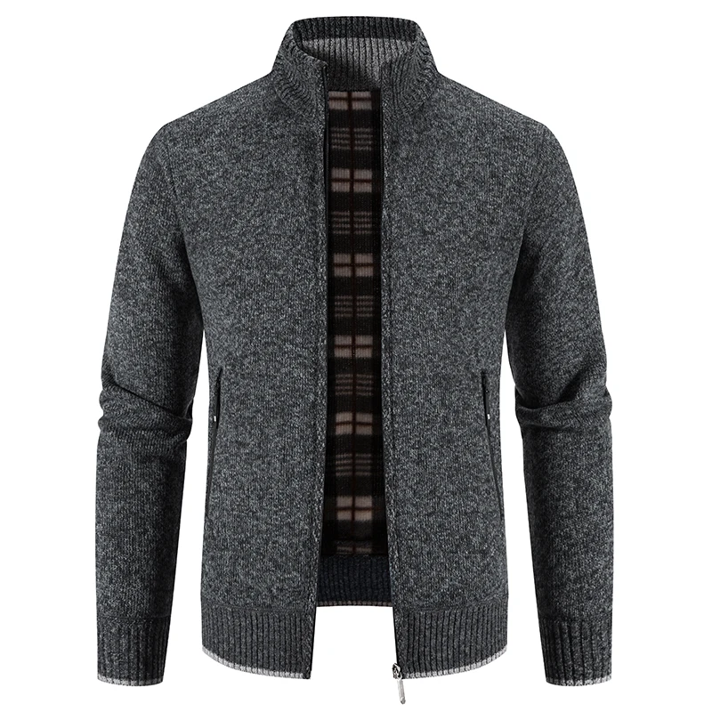 Men Cardigan Sweaters 2024 Winter Warm Warm Thickened  Solid Casual Zipper High Collar Knitted SweaterCoat  Jackets Men Clothing