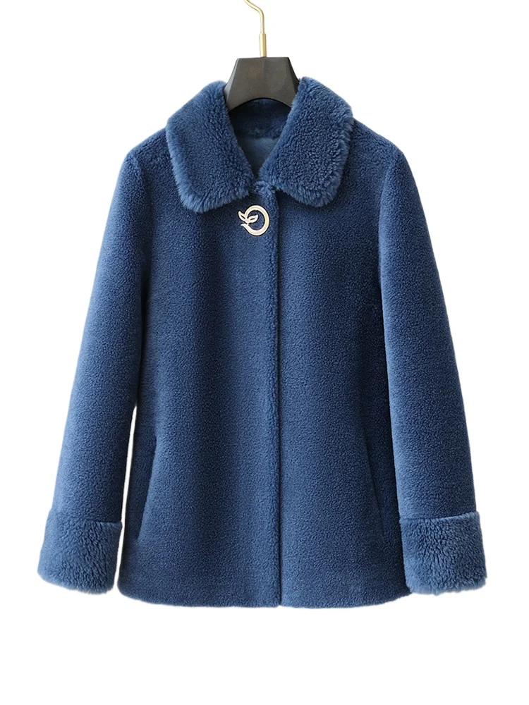 

Женское короткое зимнее пальто из овечьей шерсти 2025 года для женщин среднего и старшего возраста, цельное, из Хайнина