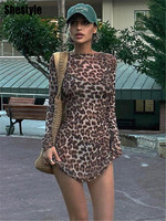 Shestyle Leopard Sexy A-Line Dress Women Two Piece Sets Mesh See Through Fashion Extremely Hot High Street Animal Print Stylish