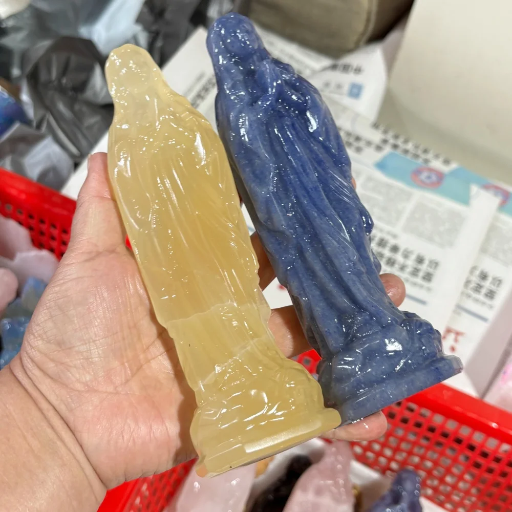 18cm Natural Crystal Quartz Virgin Mary Statue Gemstone Madonna Sculpture Religious Healing Stone Home Decor Spiritual Gift