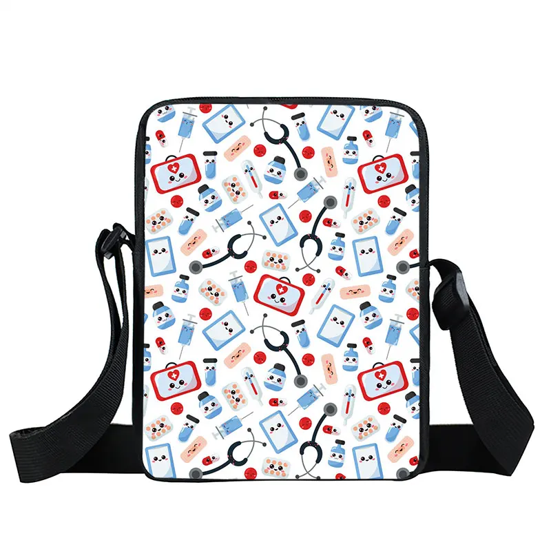 Leuke Arts Verpleegster Uniform Print Crossbody Tas Vrouwen Handtas Medische Stethoscoop Spuit Schoudertassen Ecg Ziekenhuis Messenger Bag