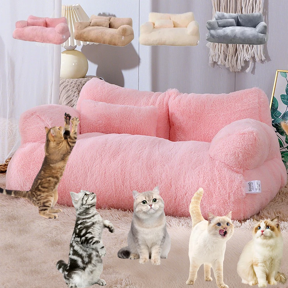 

Solid Color Winter Thickened Cat Sofa Beds Plush Pets Cushions House for Dogs Puppy Kitten Sleeping Bed Removable Mat Cama Gato