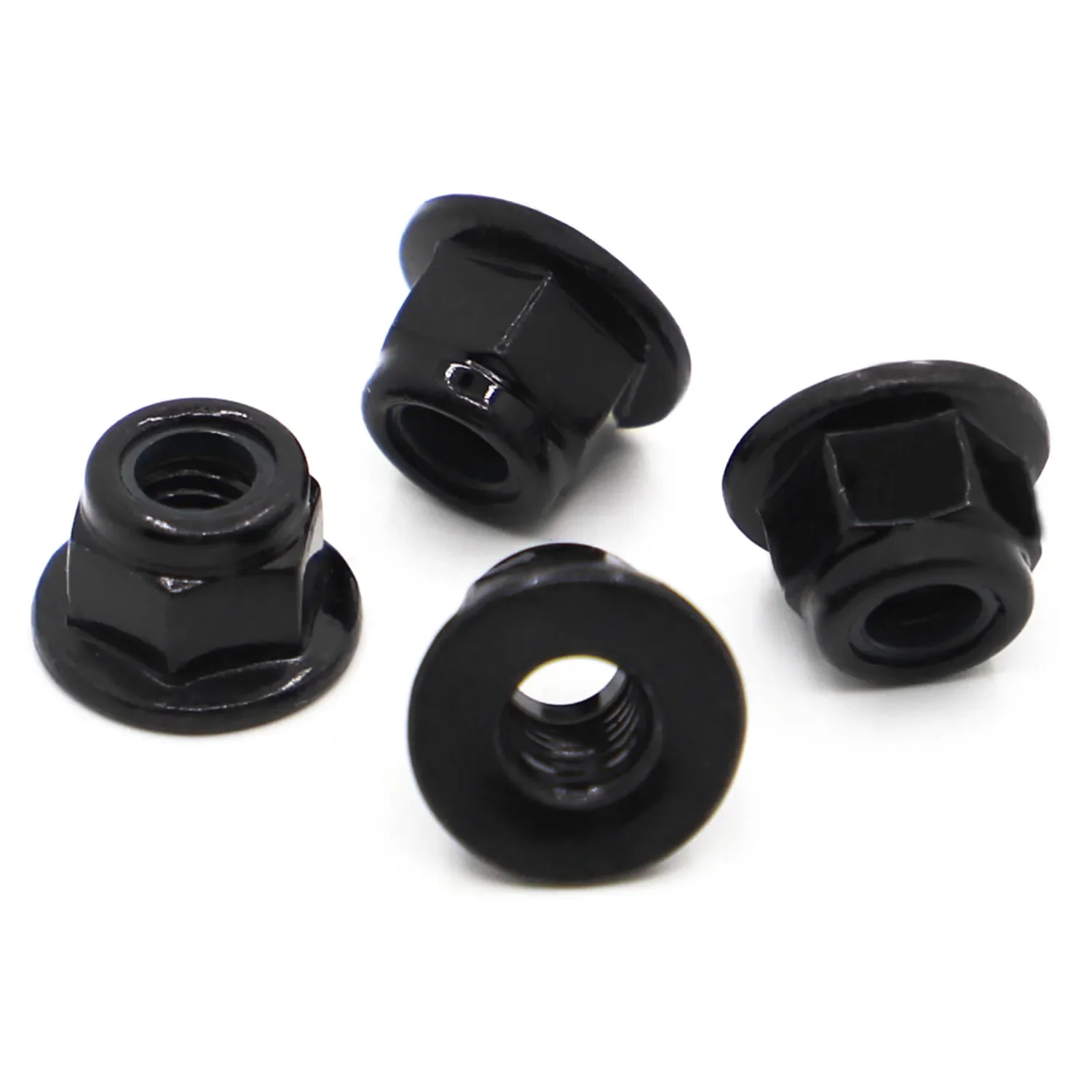 10pcs Black Zinc Plated Carbon Steel Hex Hexagon Nylon Insert Lock Flange Nut Self-locking Nylock Locknut  M3 M4 M5 M6 M8