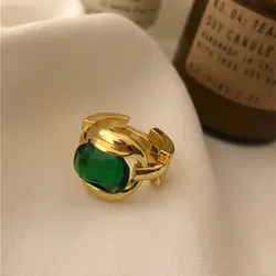 Personality Hot Sell Green Crystal Yellow Gold Color Ladies Party Ring Jewelry For Women Valentine's Day Gifts No Fade