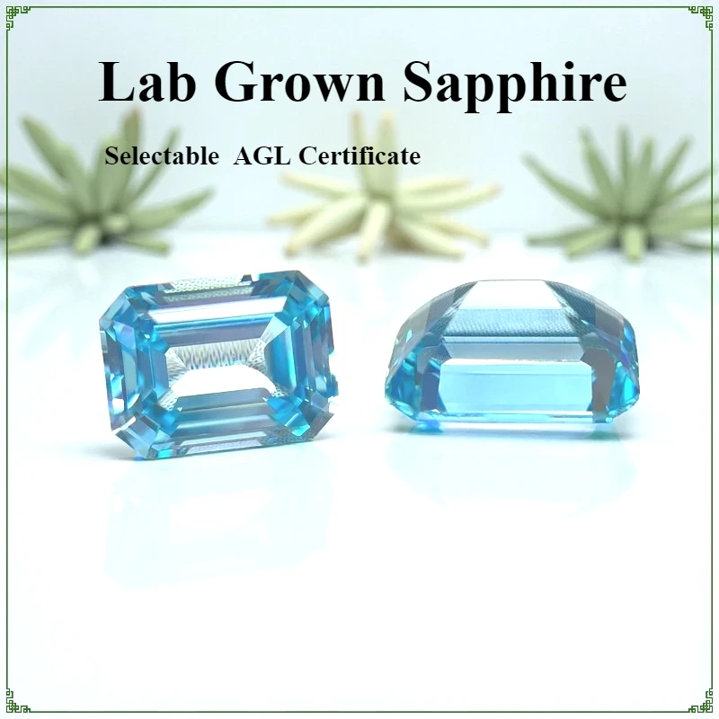 

Emeralds Cut Lab Grown Sapphire Aquamarine Color Loose Gemstone DIY Jewelry Making Selectable AGL Certificate