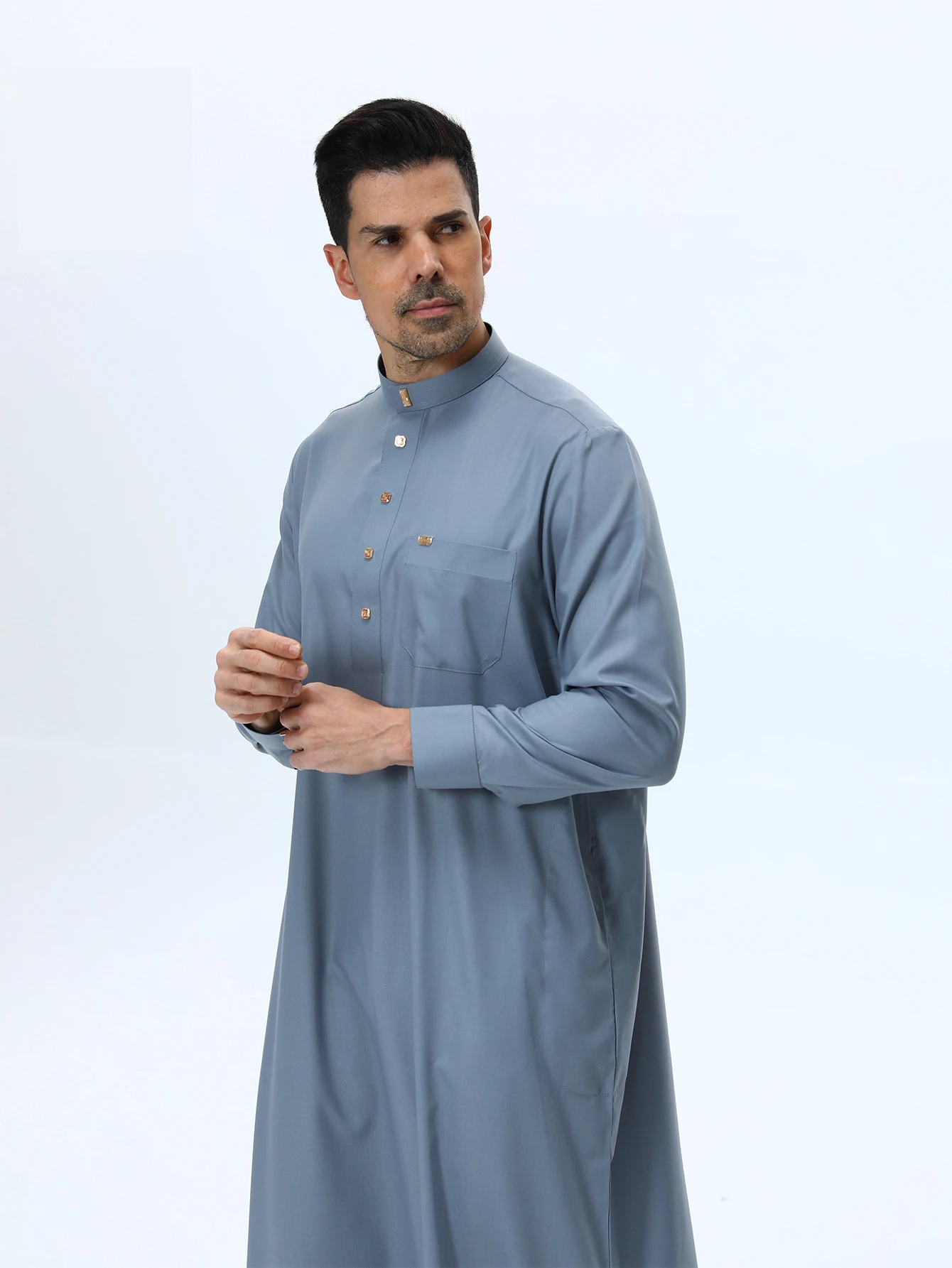 Ramadan Uomini Allentato Caftano Musulmano Thobe Jubba Dishdasha Thawb Abito Islamico Abaya Arabo Tinta Unita Veste Eid Jalabiya Abbigliamento Abito