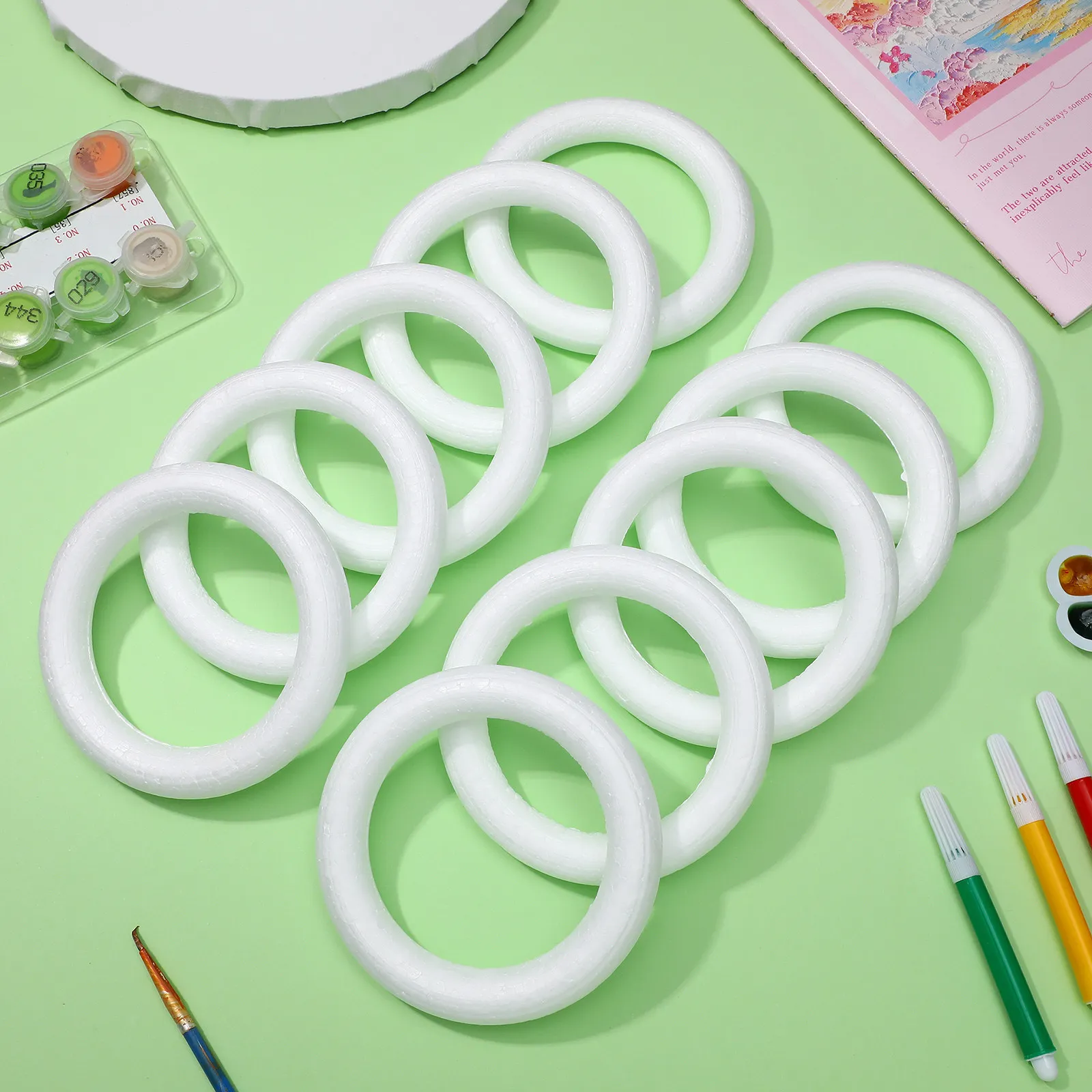 10Pcs Foam Rings Blank Circular Craft Wreath Rings DIY Painting Supplies for Front Door Festival Decoration Handmade Creativity