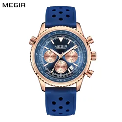 MEGIR Sports Mens Watches Top Brand Luxury Waterproof Silicone Quartz Chronograph Luminous Men Wristwatch Clock Reloj Hombre