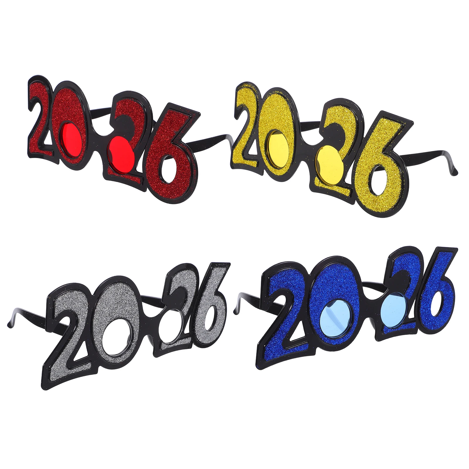 

4Pcs New Year Party Eyeglasses 2026 Graduation Theme Sparkling Decoration Clear View Lenses Holiday Celebration Festive