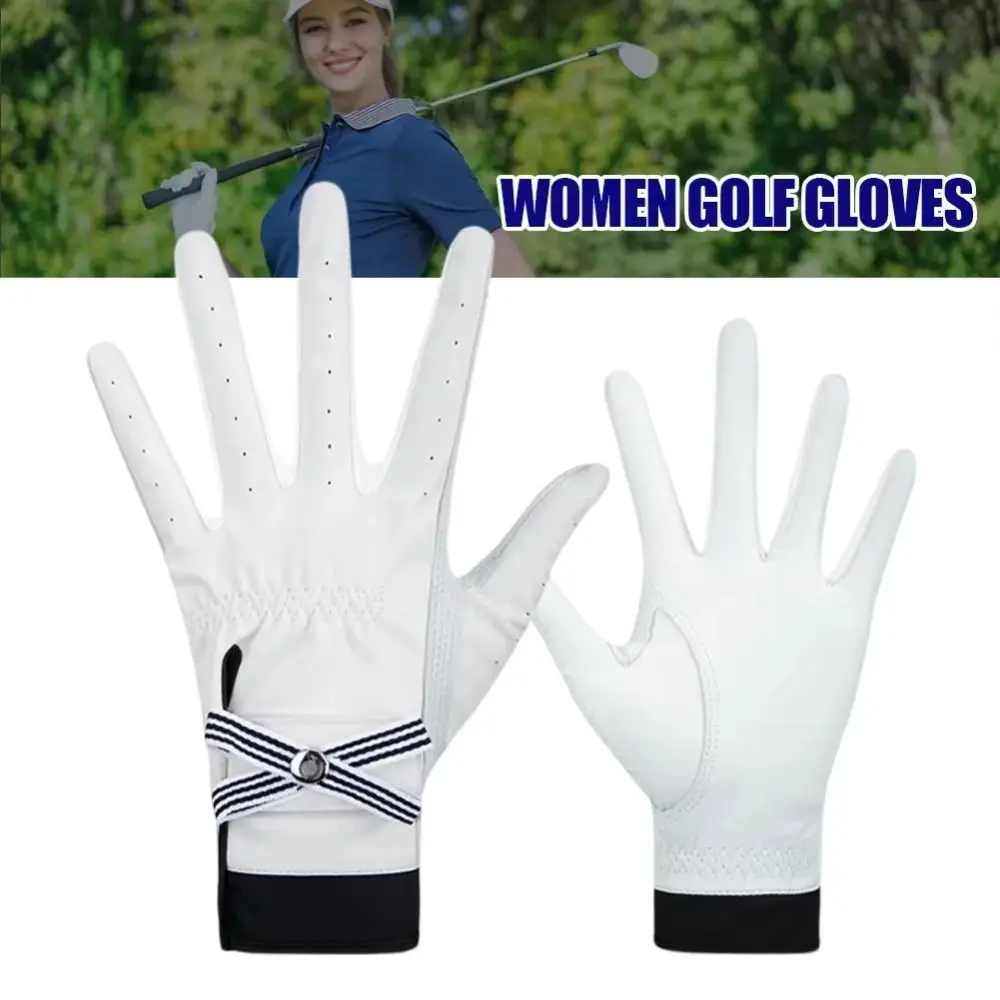 

1 Pair Breathable Sheepskin Women's Golf Gloves Comfort Removable Mark Full Finger Golf Gloves Non-slip Elastic