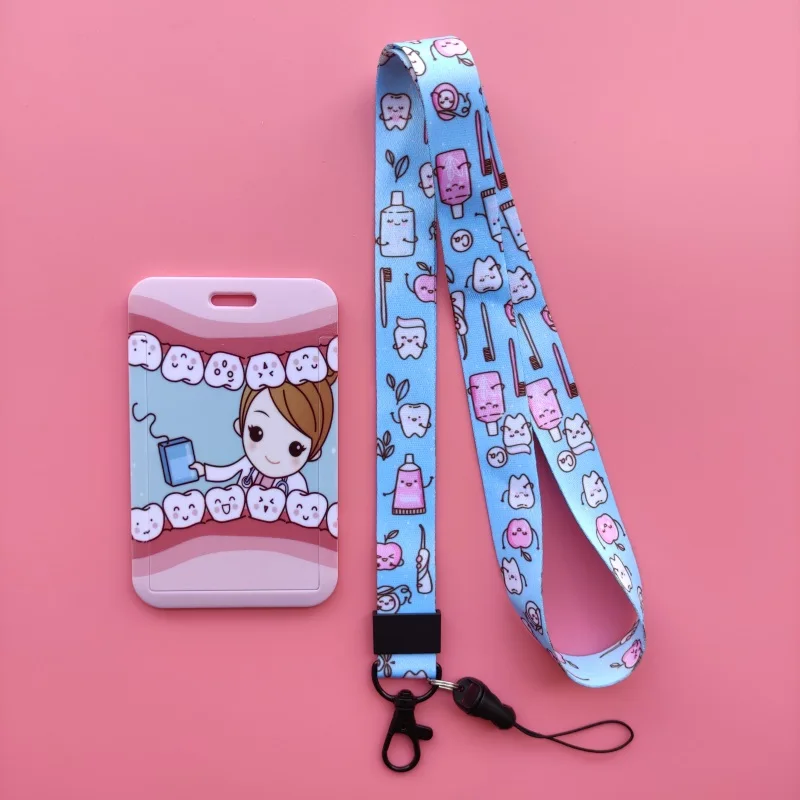 Krankenschwester Arzt Lanyard ID Abzeichen Halter ABS Kreditkarte Brieftasche Fall Akzeptabel OEM Nette Tooth Dental Muster – Detail 6