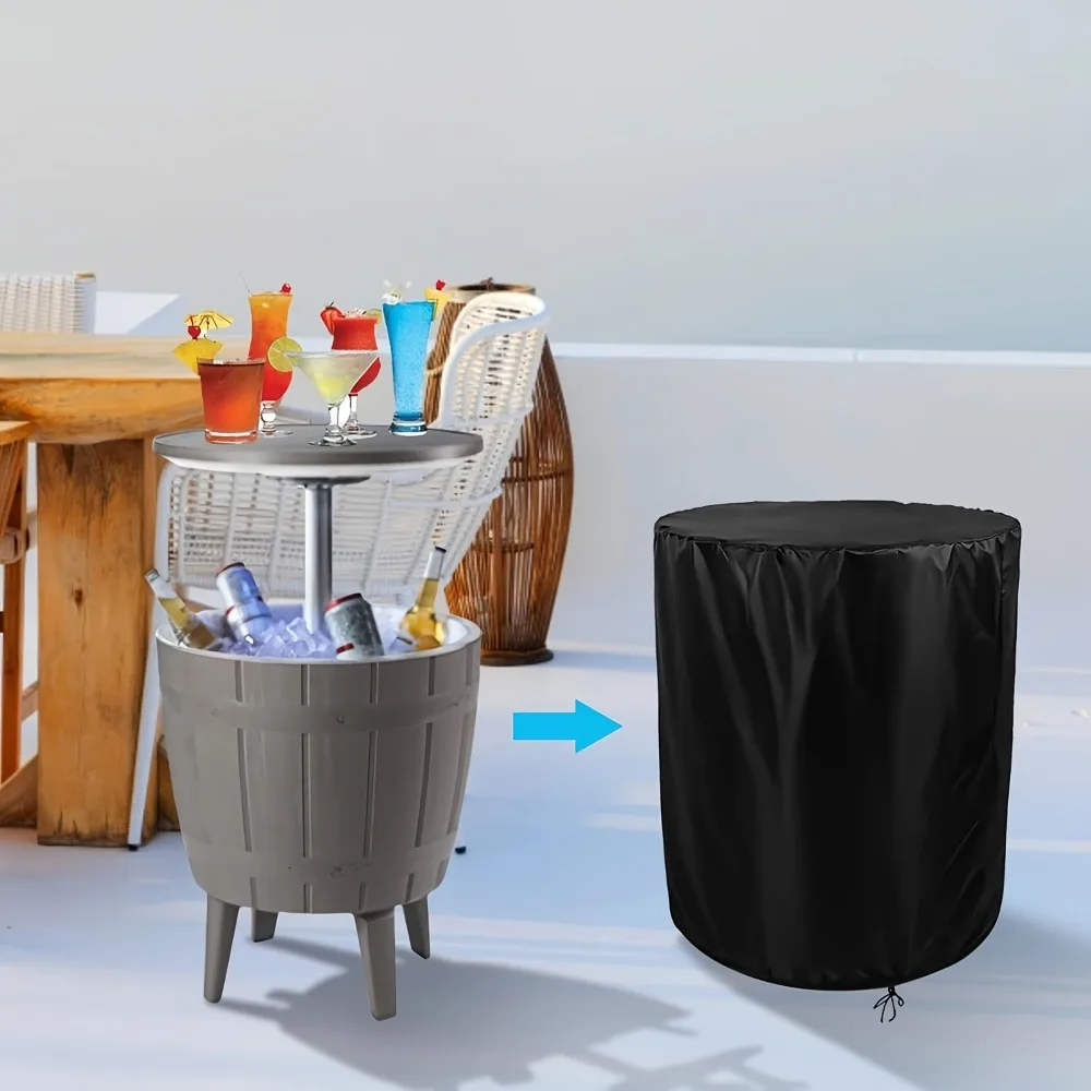 

Всепогодное черное покрытие для круглого стола, прочная регулируемая веревка, подходит для охладителей у бассейна и барных столов