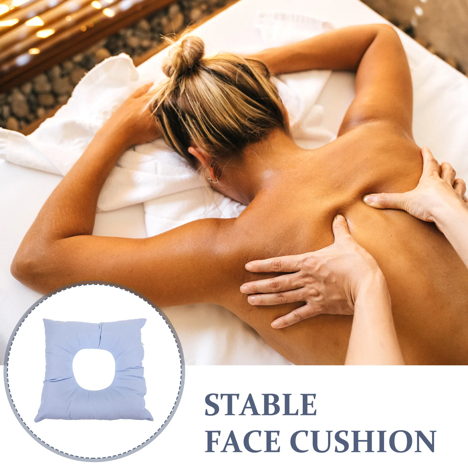 Almohada de masaje de Spa en forma de U con orificio facial de salón azul para reposacabezas de cama de belleza, cojín profesional de algodón