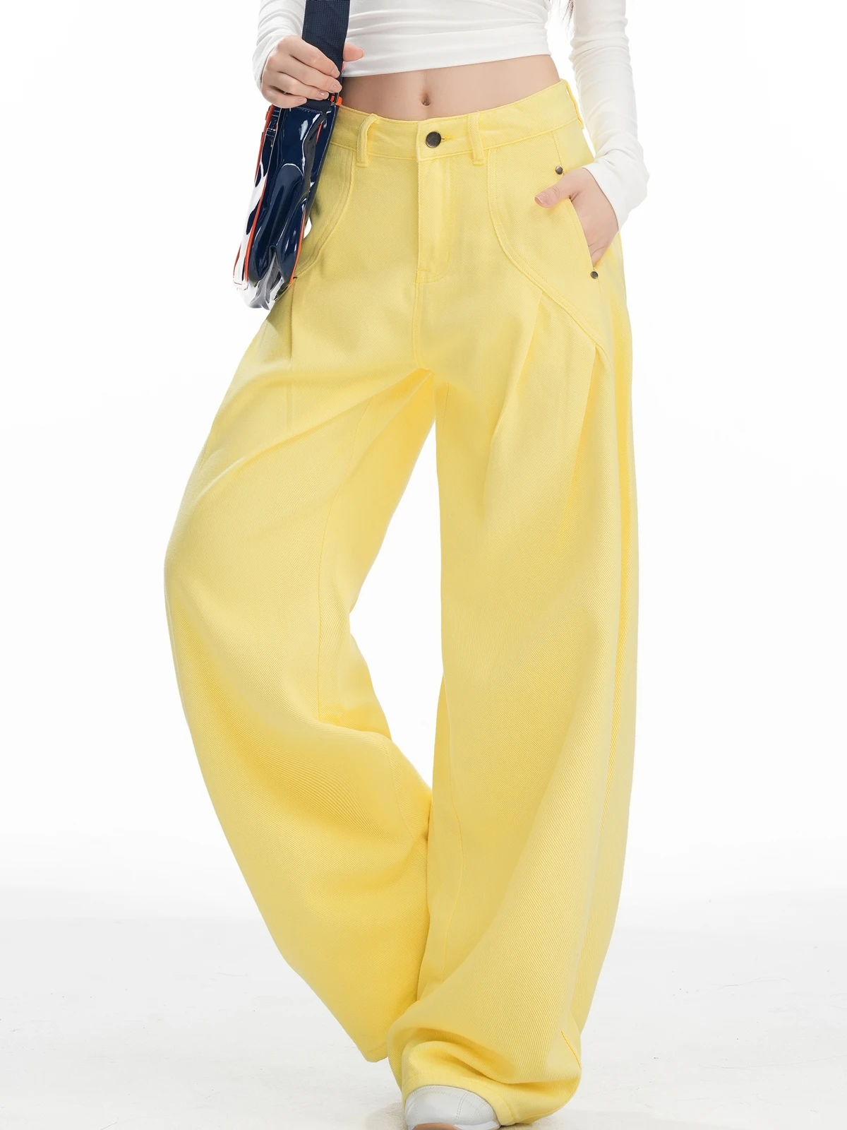 ZHISILAO Nuovi Jeans Cargo Gialli Donna Vintage Casual Y2k Pantaloni in Denim Allentati a Vita Alta Streetwear 2025