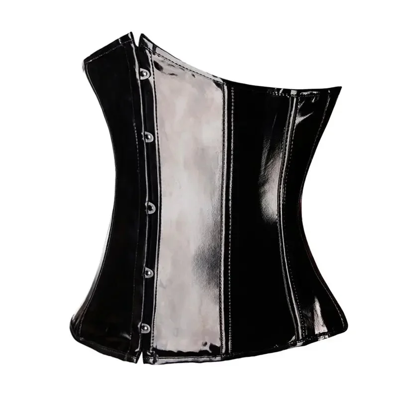 Schwarzes PVC-Vinyl-Korsett-Top, Unterbrust-Push-Up-Bustier mit Stäbchen, Gothic-Punk-Korsett für Damen, Frontverschluss, Plus-Size-Korselett, sexy.