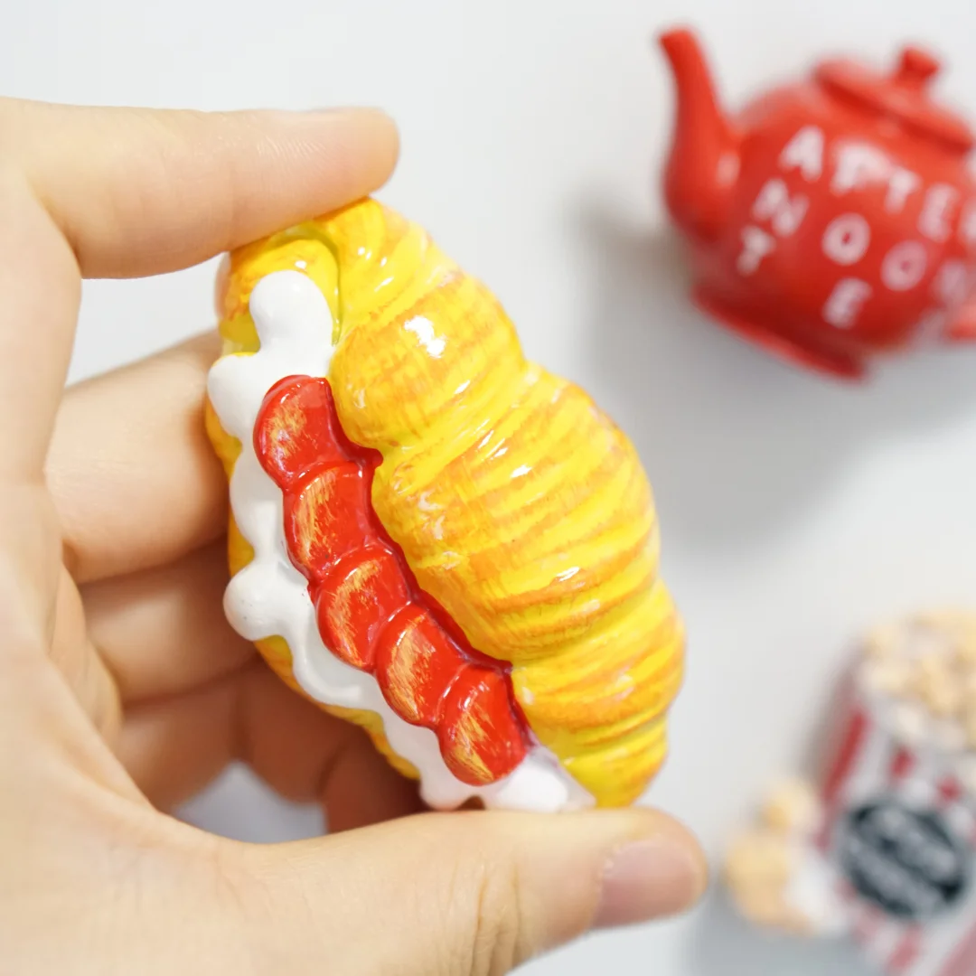 Red Food Geladeira Ímãs, Bule, Crossaint, Leite, Geladeira Tomate, Adesivos Magnéticos, Decorações Home, Presente Cozinha Criativa