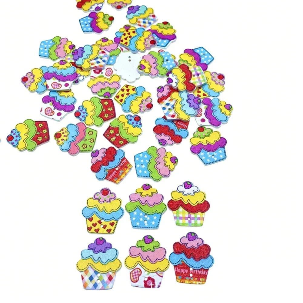 300PCS Children's DIY Handmade Cartoon Ice Cream Cake Decoration Mix Styles Random Send Cartoon Flatback Wooden Buttons