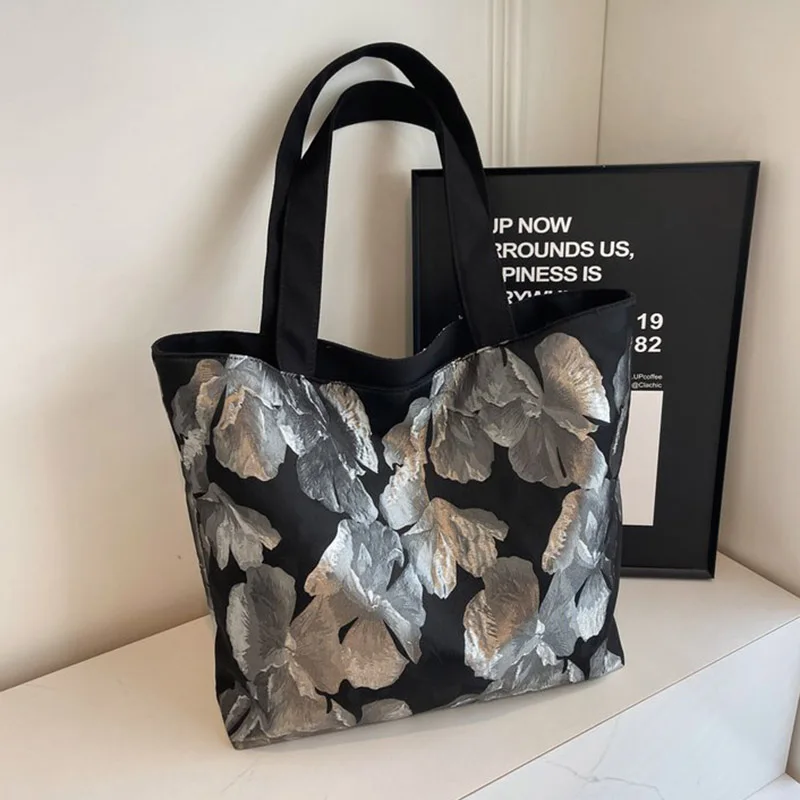 Floral One Shoulder Bag for Women 2026 New Commuter Large Capacity Zipper Tote Bags Autumn Winter Casual Travel Handbags