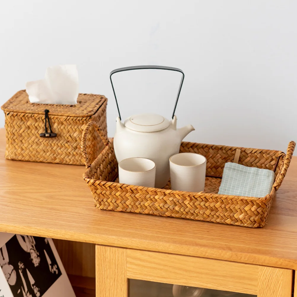 

1Pcs Woven Basket Sundry Organizer Fresh Interior Design Rustic Style Yellow Woven Basket Home Organizer