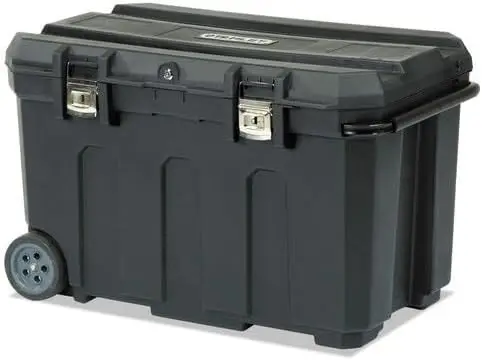 50 Gallon Mobile Storage Chest With Lockable Lid And Wheels Heavy Duty Utility Bin Trunk For Garage Patio Workshop Tool Equipment Organization In Black