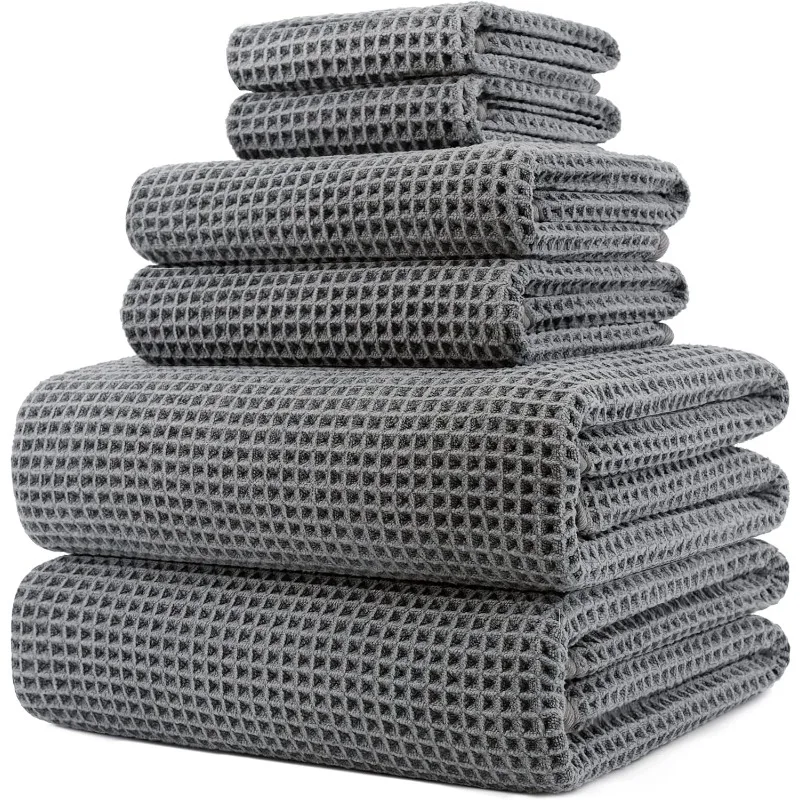 

Oversize, 60 x 30 in., Quick Dry Lint Free Microfiber Bath Towel Set, 6 Piece (Gray, Waffle Weave)