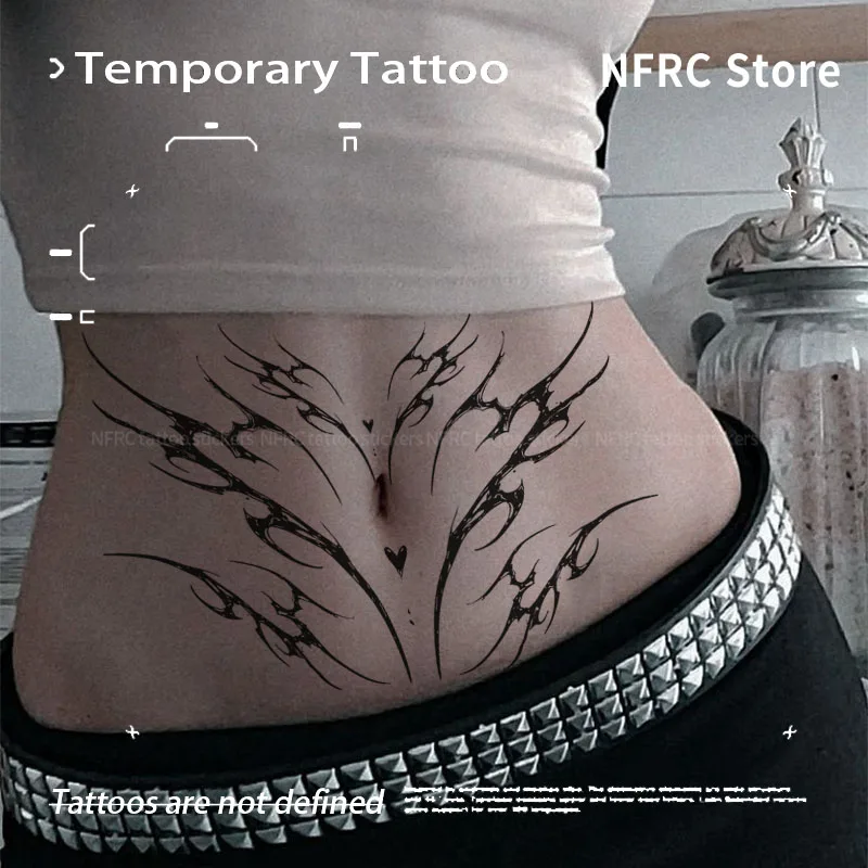 Dark Thorn Flame Herbal Juice Tattoo Sticker Temporary Tattoos Fake Tattoo Symmetrical Gothic Waterproof Body Chest Sticker