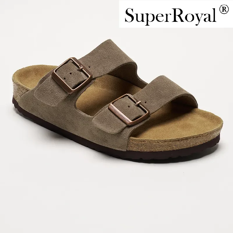 Boston Soft Footbed Clogs & Slides |   Unisex Men's & Women's Cow Suede Double-Strap Slippers with Cushioned Comfort, Retro