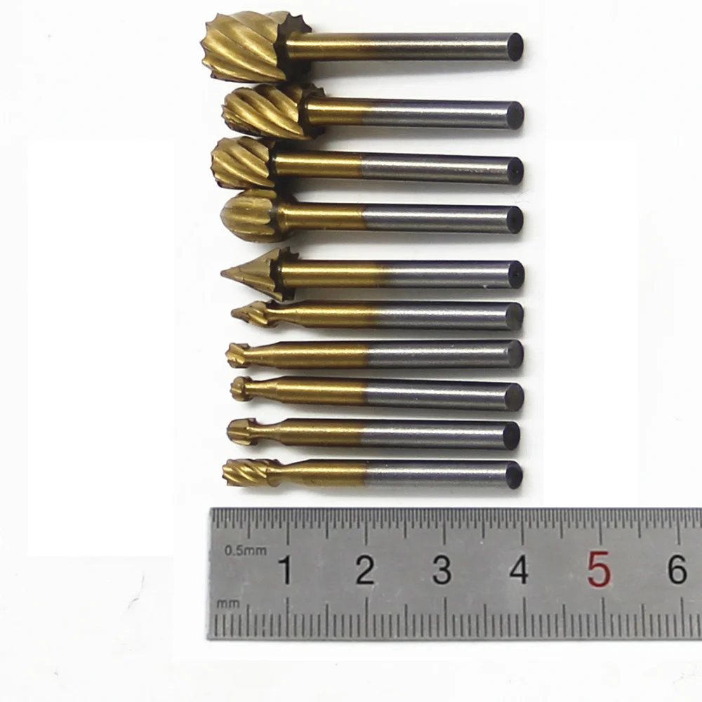 10 pz HSS titanio Dremel Routing legno fresatura rotativa File Cutter lavorazione del legno intagliato coltello taglierina strumento trapano per legno