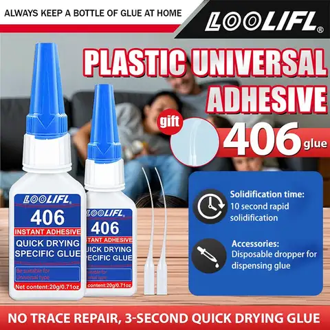 LOOLIFL 406 Super Glue Plastic Professional Adhesive Transparent Cyanoacrylate Glue Fast Drying Odorless Long Lasting Bonding