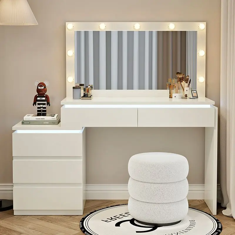 Modern Simple Small Apartment Bedroom Makeup Table New Cream Wind Smart Dresser With Lamp Storage Integrated Cabinet view 3