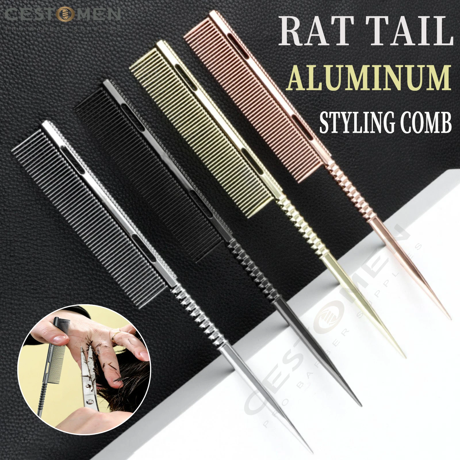 

New Design Rat Tail Aluminium Styling Comb Professional Men Heat Resistant Barber Haircut Comb Salon Hairdresser Tools For Women