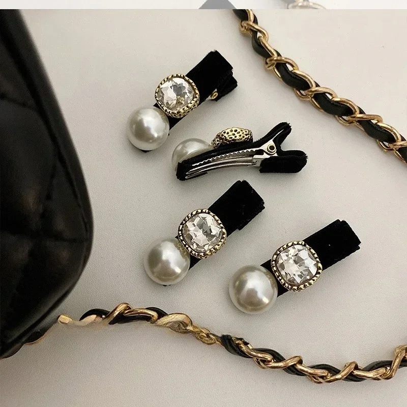 Luxury Pearls Barrettes Pins Women Hair Clips Headwears Jewelry Fashion Crystal Hair Accessories for Girls Christmas Gifts Black