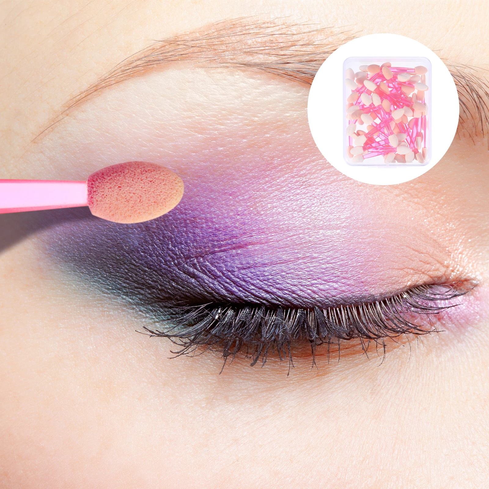 

100pcs Eyeshadow Brush Non Latex Sponge Dual Sides Lightweight Portable Makeup Applicator Eye Shadow Kit Cosmetics